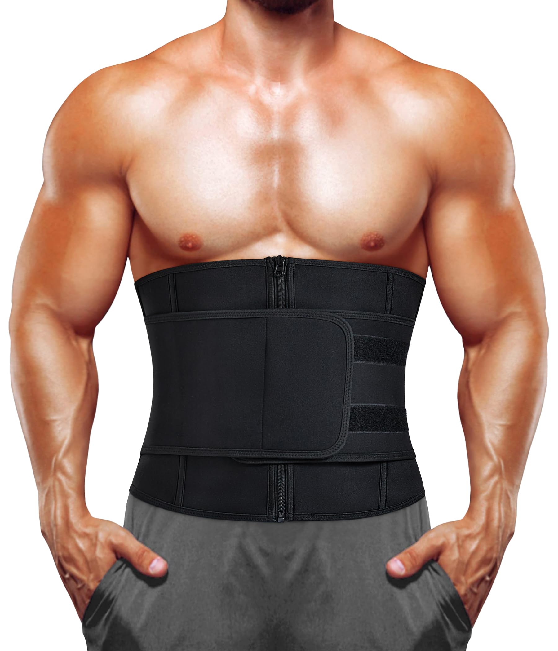 Junlan Mens Waist Trimmer Belt Neoprene Waist Trainer for Weight Loss Slimming Body Shaper Workout Belly Band Sports Girdles