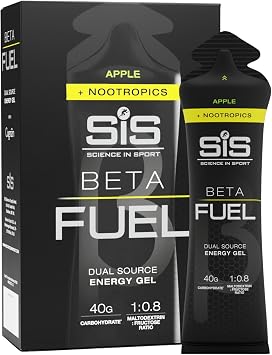 Science in Sport BETA Fuel + Nootropics - Nootropic Energy Gel - Optimal 10.8 Maltodextrin to Fructose Ratio - 40g Carbohydrates - Sports Nutrition - Apple Flavor - 6 Count