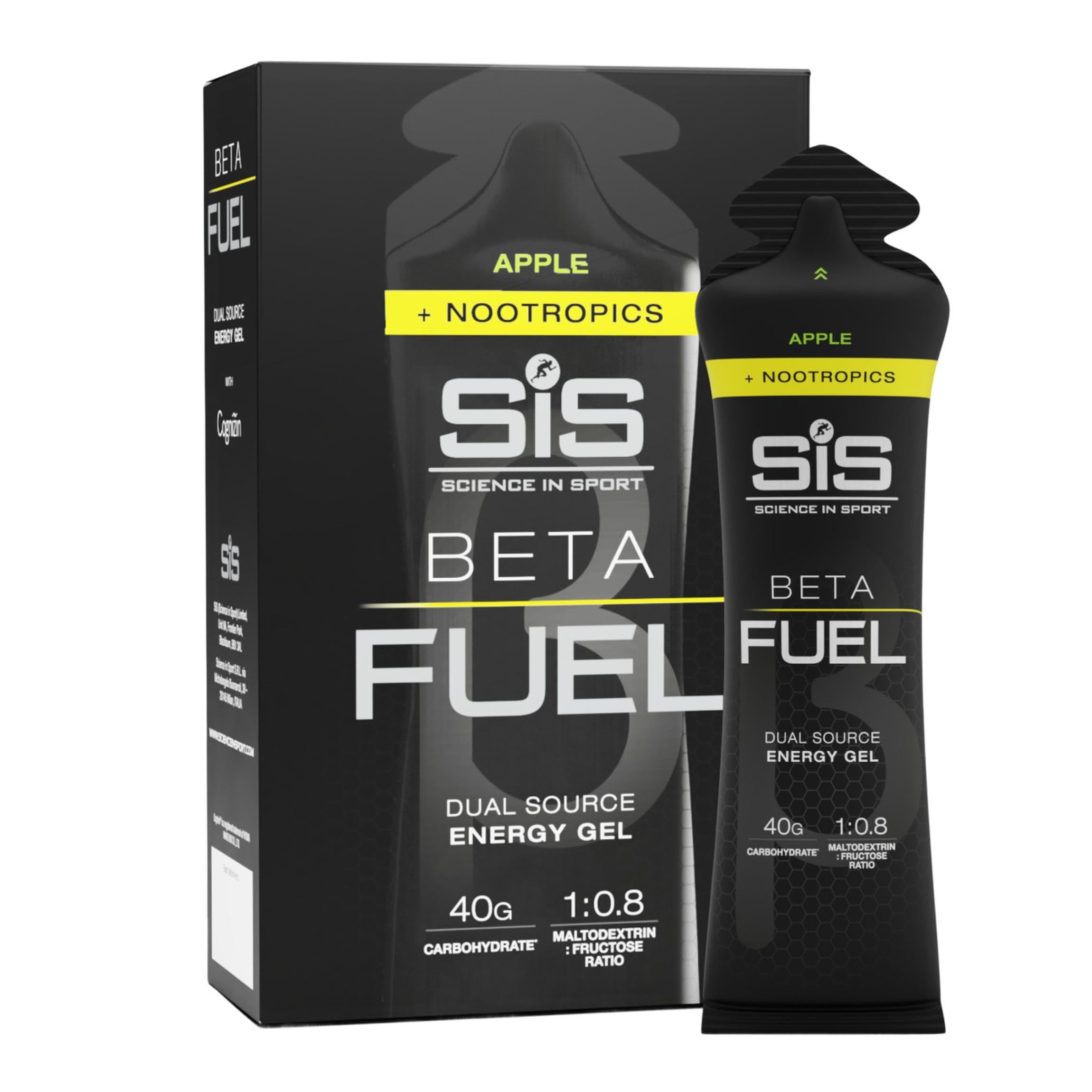 SiS BETA Fuel + Nootropics Energy Gel, 40g Carbs, Apple, 6 Count Apple 6 Count