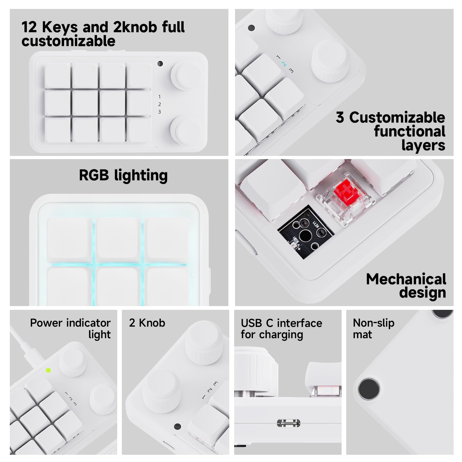 Makro Tastatur Programmierbar,Kabellose Mechanische Tastatur mit RGB,Makrotastatur mit Hot-Swap-Unterstützung für PC-Spiele/Fotoproduktion/Bearbeitung (Weiß)