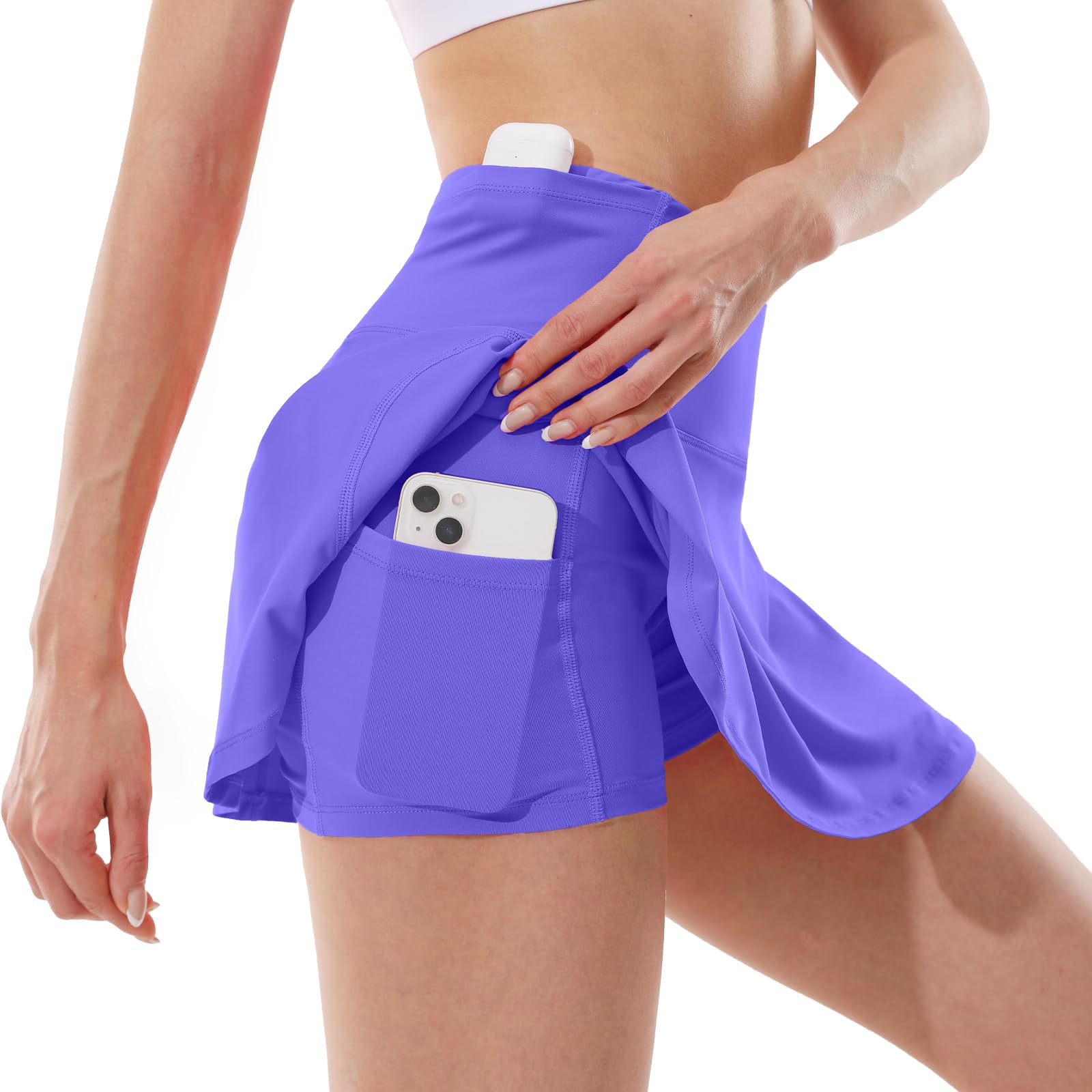 Gonna Pantaloncino da Tennis a Pieghe a Vita Alta per Donna, Abbigliamento Tennis con 5 Tasche, Gonne da Golf Skorts Atletica Corsa, Viola Pervinca, M