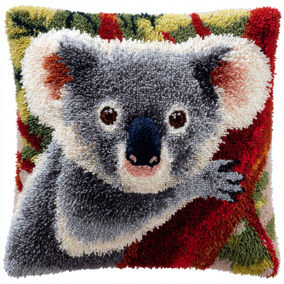 Kitquiver Animal Latch Hook Craft Kits Cartoon Koala DIY Latch Hook Kits Pillowcase Embroidery,Knitting,Gift for Adults/Beginners 17x17In