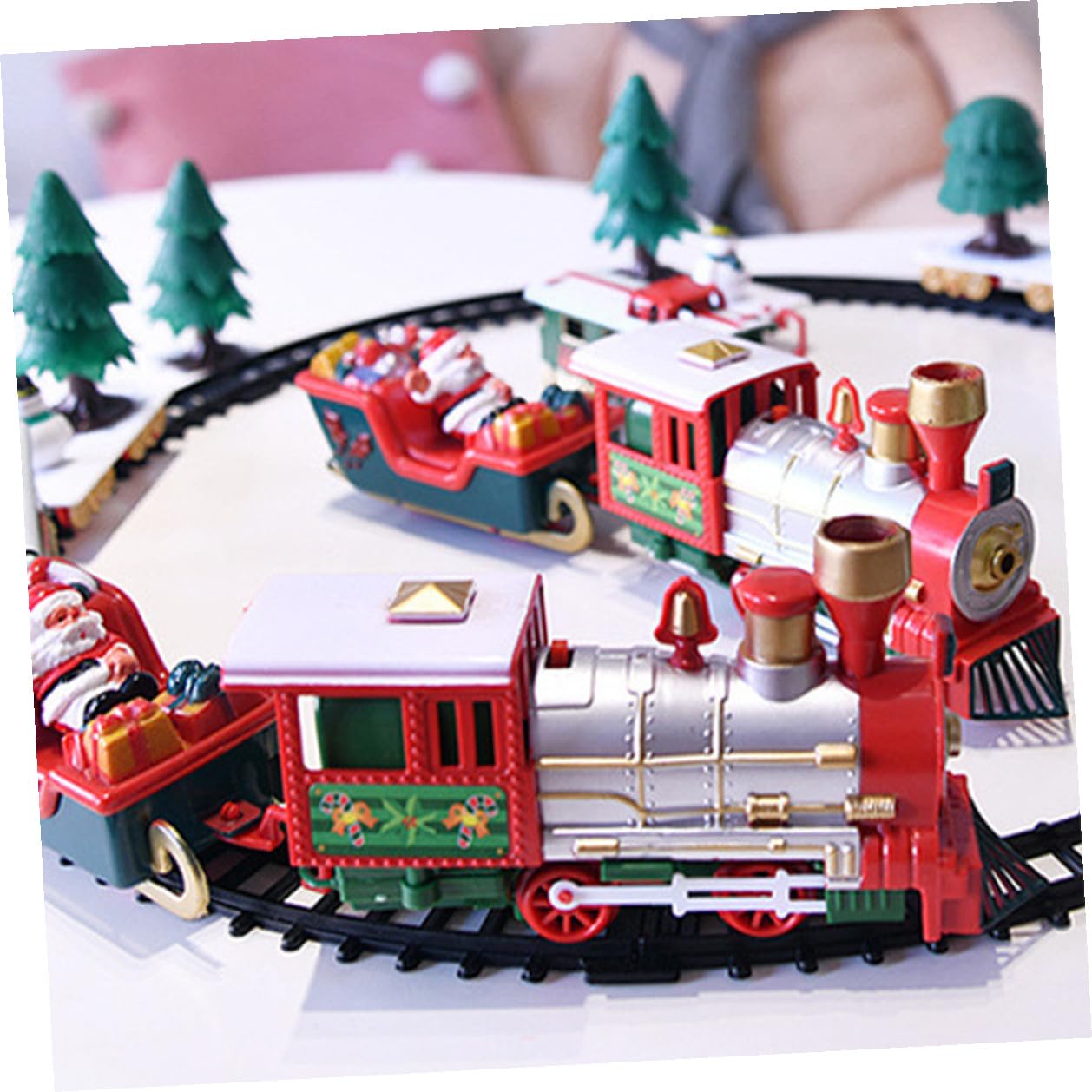 Tren de Juguete Navideño Eléctrico con Vías Diseño Pequeño Batería Adorno Creativo para Decoración de Navidad Adecuado Ambiente Festivo