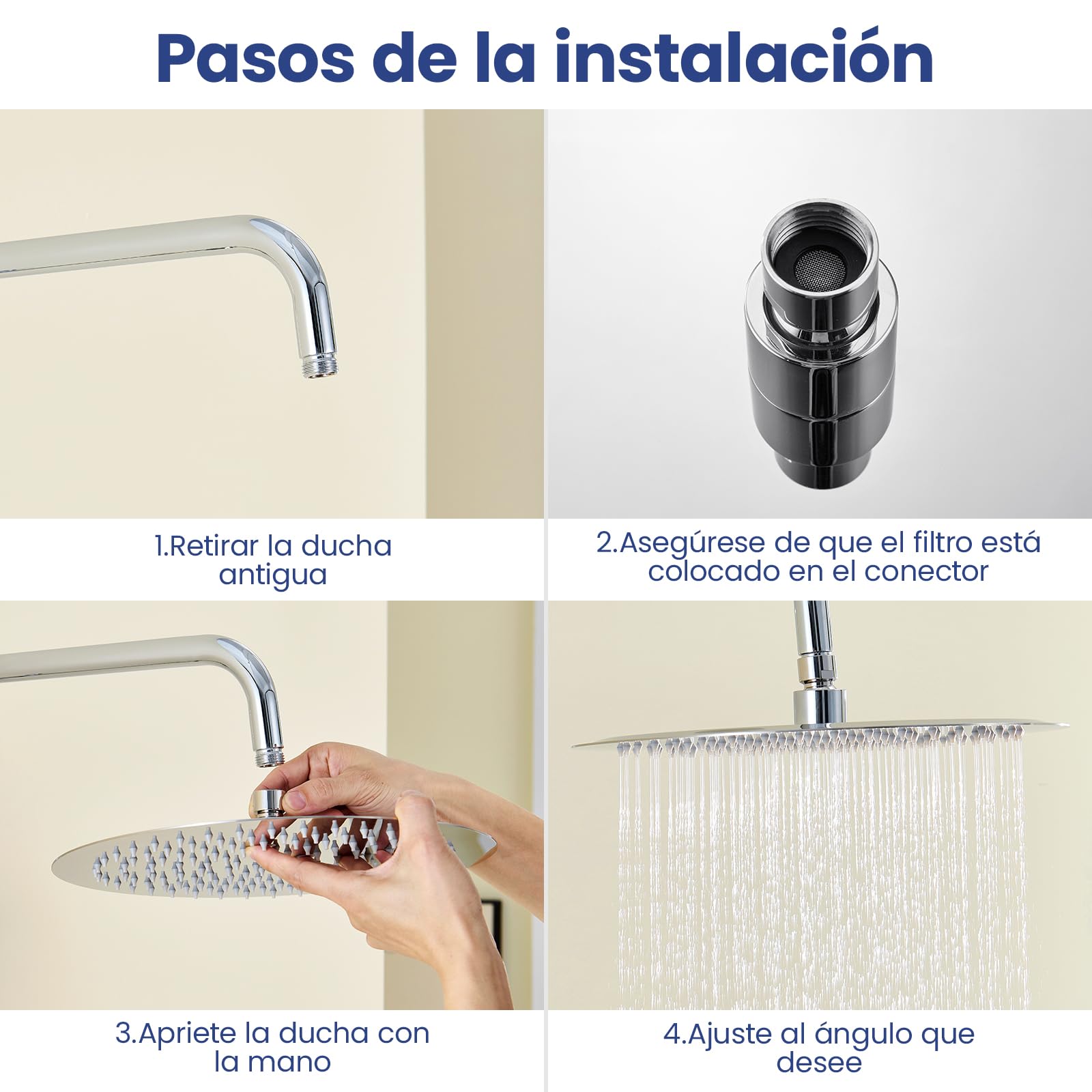 Ducha De Lluvia Redonda Negra 22 Cm – Alta Presión, Boquillas Antical Y Fácil Instalación – Cabezal Fijo De Acero Inoxidable