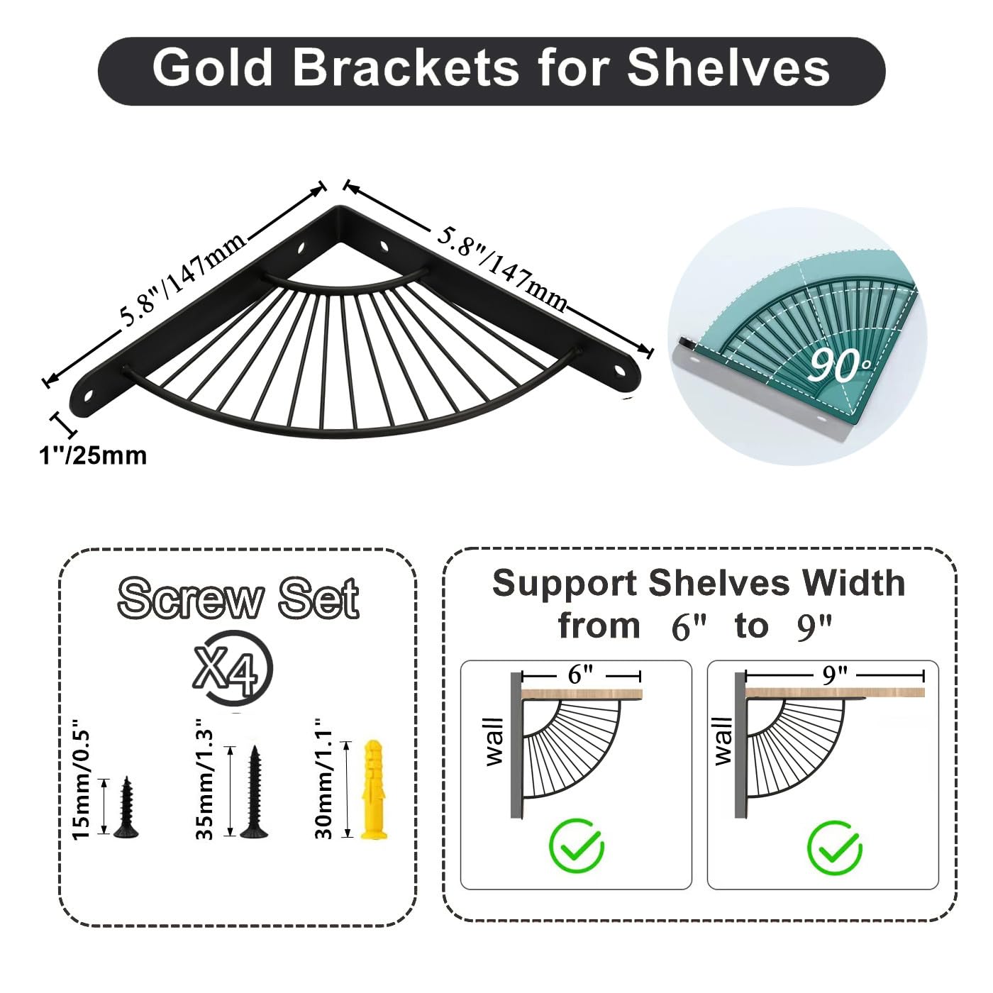 Z Metnal Small Decorative Shelf Brackets, 6 inch Metal Shelves Bracket, Wall Decor - Image 2