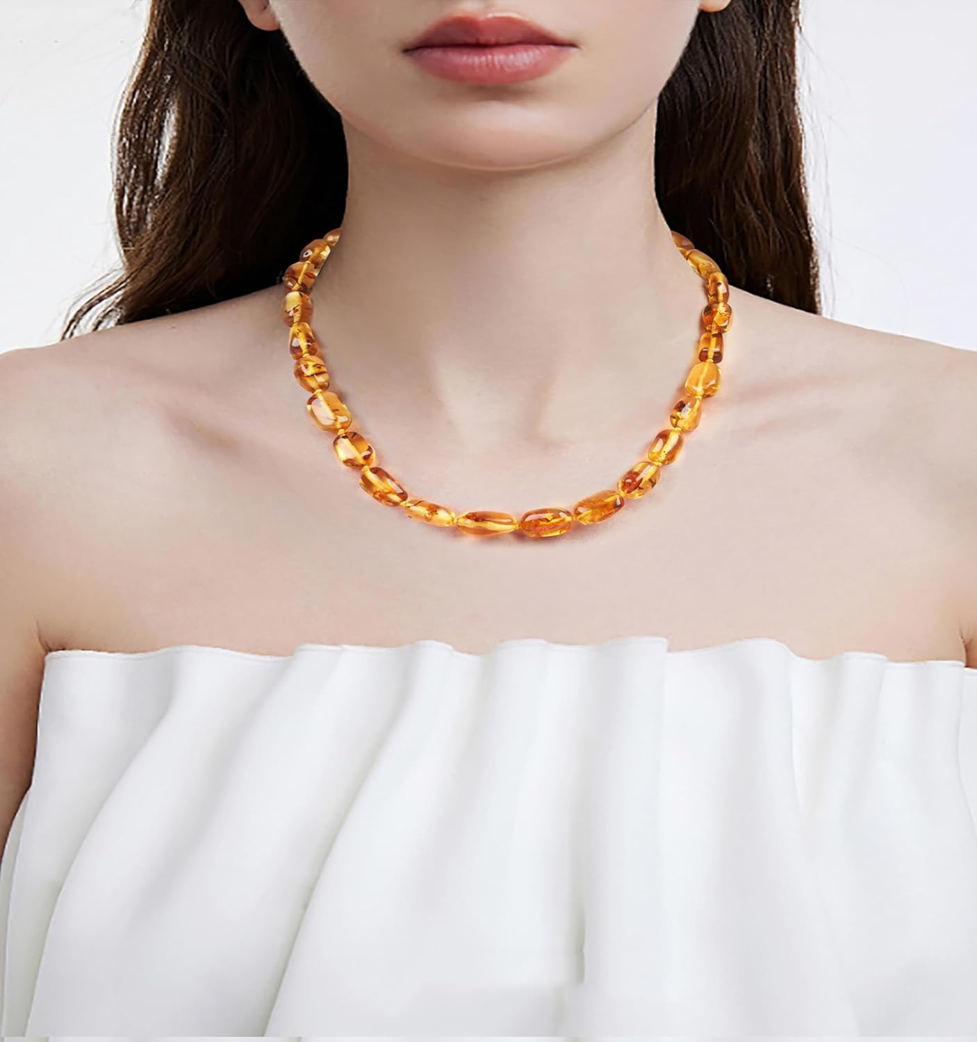 Baltic amber necklace for women Gift Set -100% Certified and Authentic Premium Quality Raw Baltic Amber-True amber stone bead. (18 inch,Large size cognac)