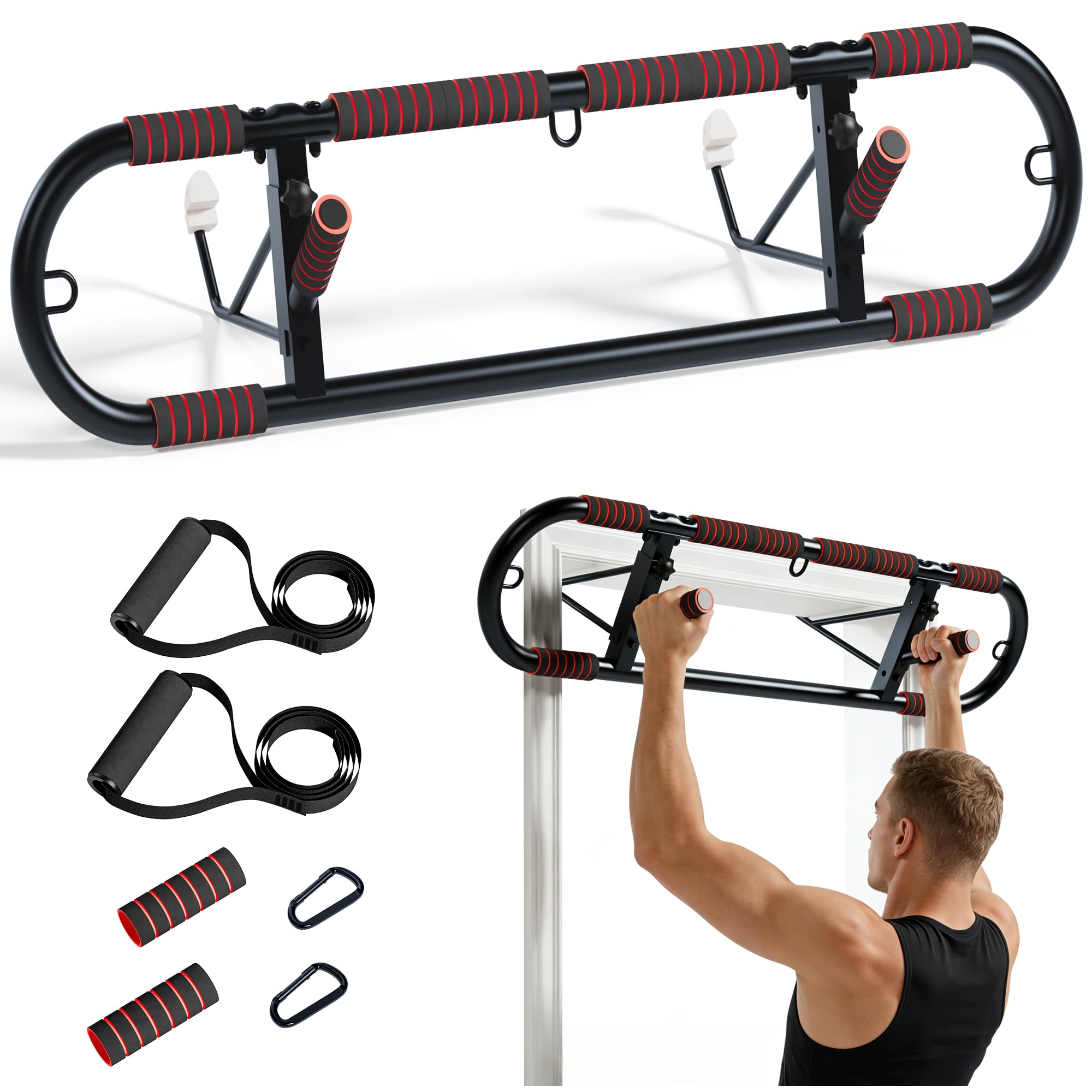 SogesPower Barre de Traction pour Cadre de Porte Salle de Sport à Domicile | Barre d'Entraînement Pliable Multi-Poignées Robuste pour Musculation Corps Supérieur