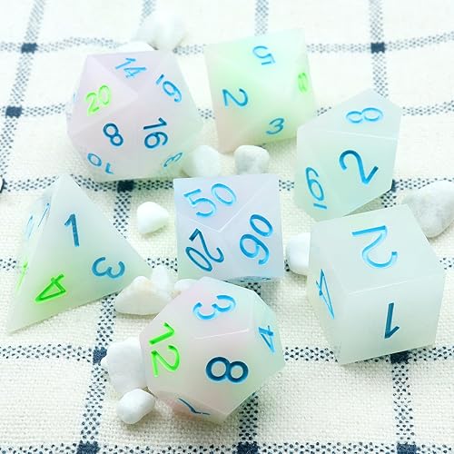 Miniatura 7 de Haxtec DND - Juego de dados de borde afilado con estuche de dados hecho a mano, rosa claro, verde, azul, pastel, resina D&D, para regalos de TTRPGs,