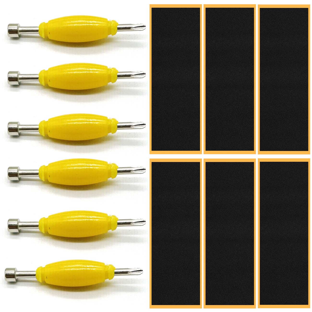 SquEqu 12 Pack Fingerboard Foam Grip Tape Replacement Finger Skateboard Grip Tape Fingerboards Adhesive Backing with Fingerboard Tool Screwdriver Nut Driver for Standard Pro Fingerboard Complete