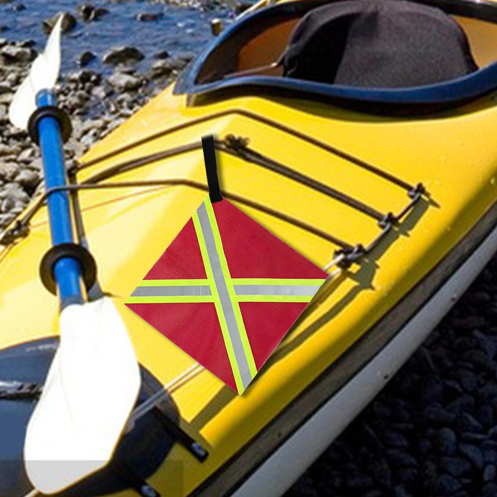BOXOB 3 Bandiere Di Sicurezza Rosse Per Kayak 30x30 Cm - Alta Visibilità, Riflettenti, Resistenti Alle Intemperie, Per Kayak, Canoa, SUP, Barca, Camper - 2