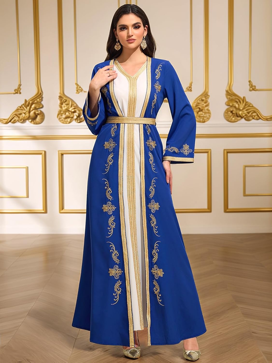 Embroidery Abayas for Women Muslim Moroccan Floral Maxi Kaftan Dress Arabic Islamic Dubai Robe Ramadan Prayer Clothes - Image 2