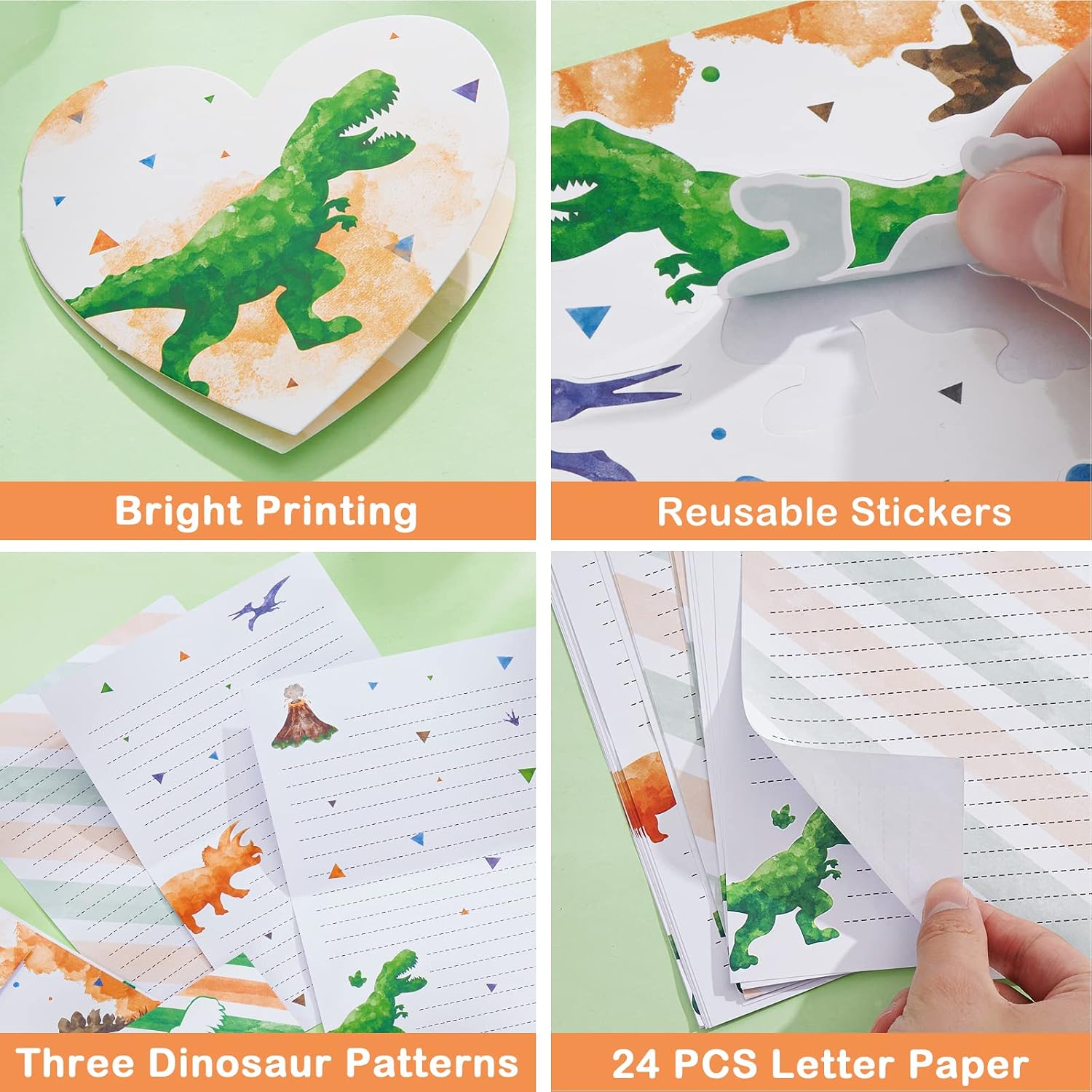 Watercolor Dinosaur Paper and Envelopes Set - Image 4