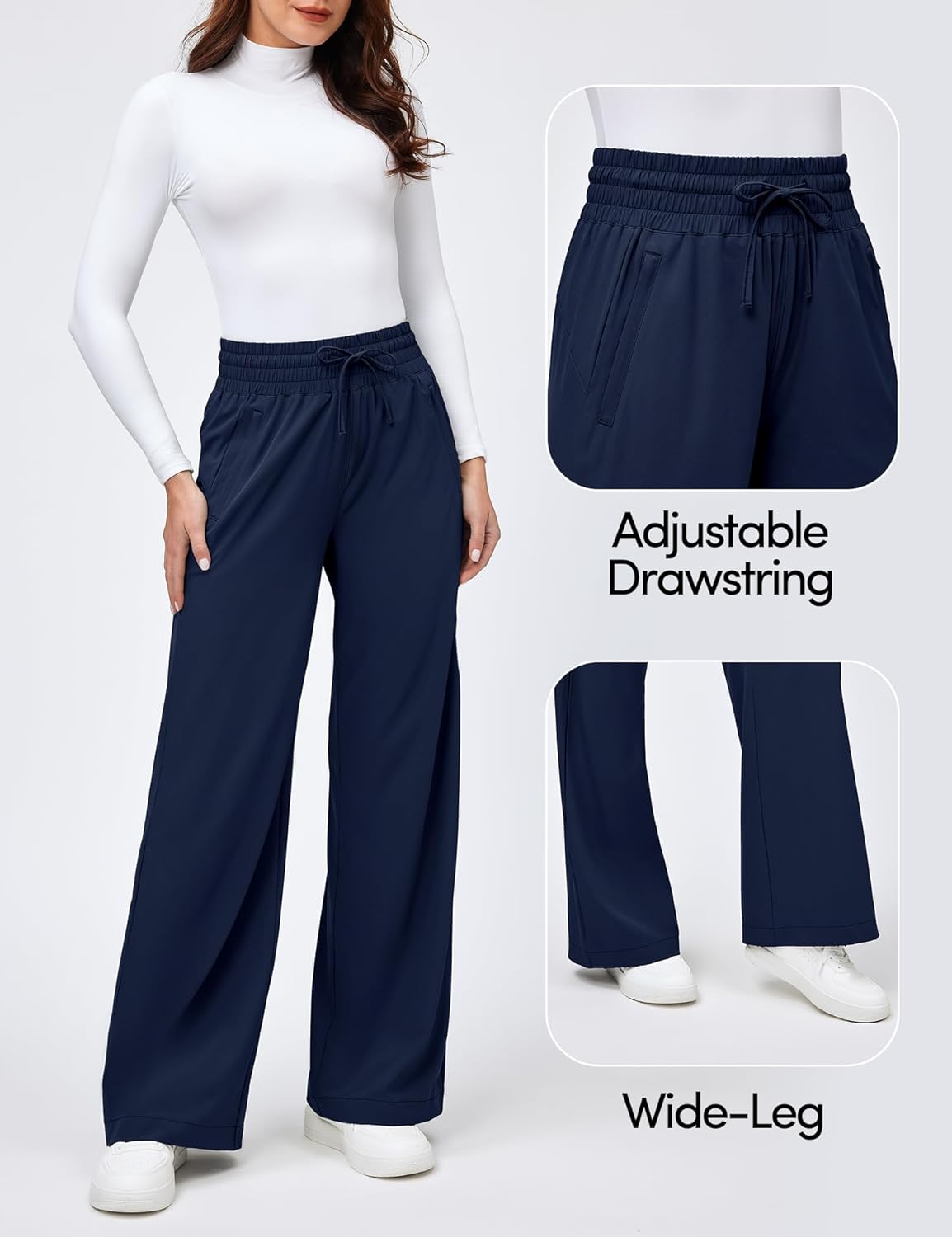 IUGA UPF 50+ Hiking Travel Pants Women Quick-Dry Beach Pants Wide Leg Business Casual Pants 28''/30''