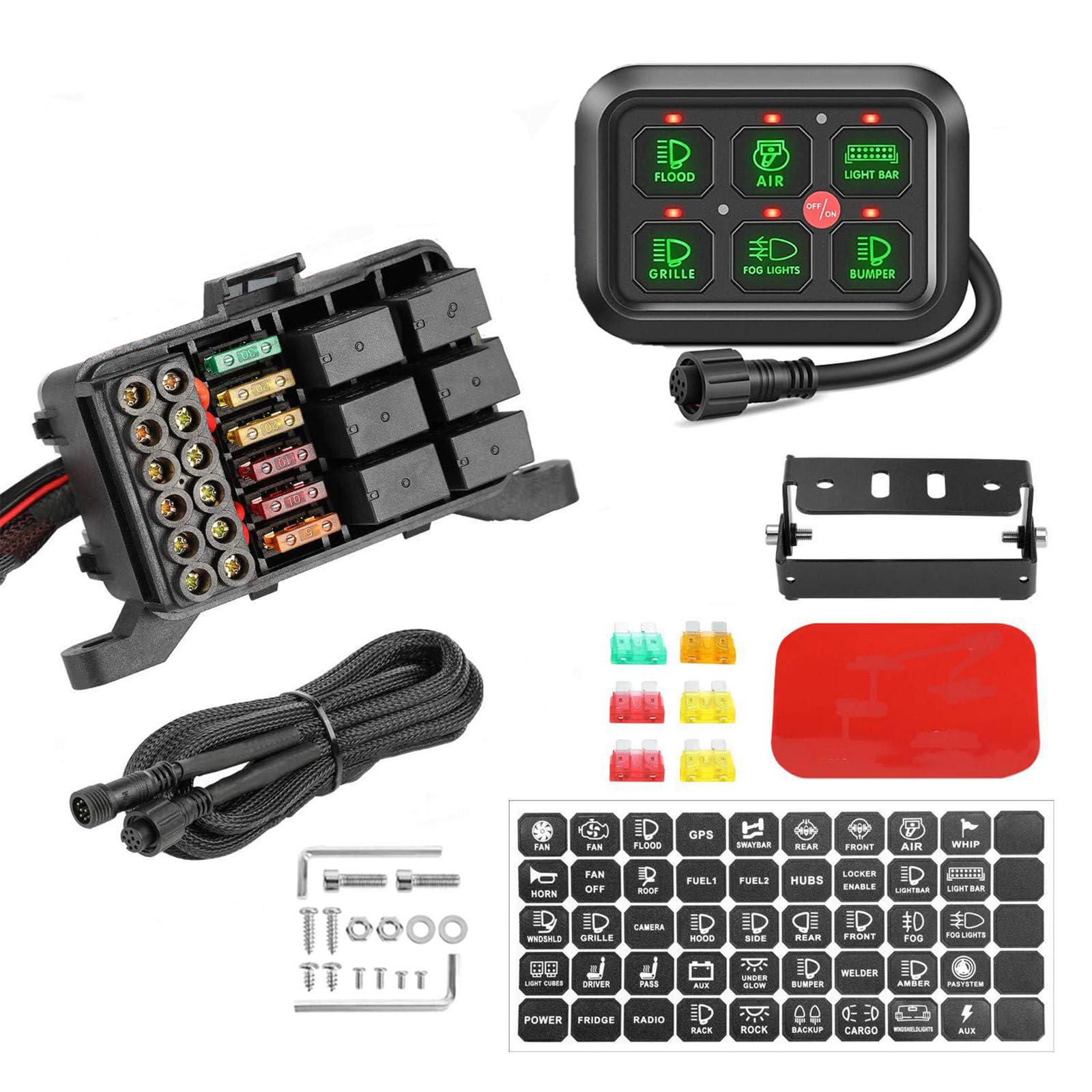 Pannello interruttori 6 bande 12V controllo circuito universale kit intelligente interruttori touch dimmerabili RGB sette colori auto camion SUV camper barca