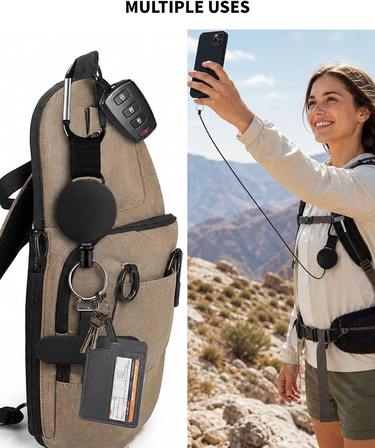 2-in-1 Anti Theft Phone Tether Set: 360° Retractable Lanyard & Elastic Scrunchie Wrist Strap, Outdoor Phone Holder for Skiing Travel Hiking & Daily Use for All Smartphones