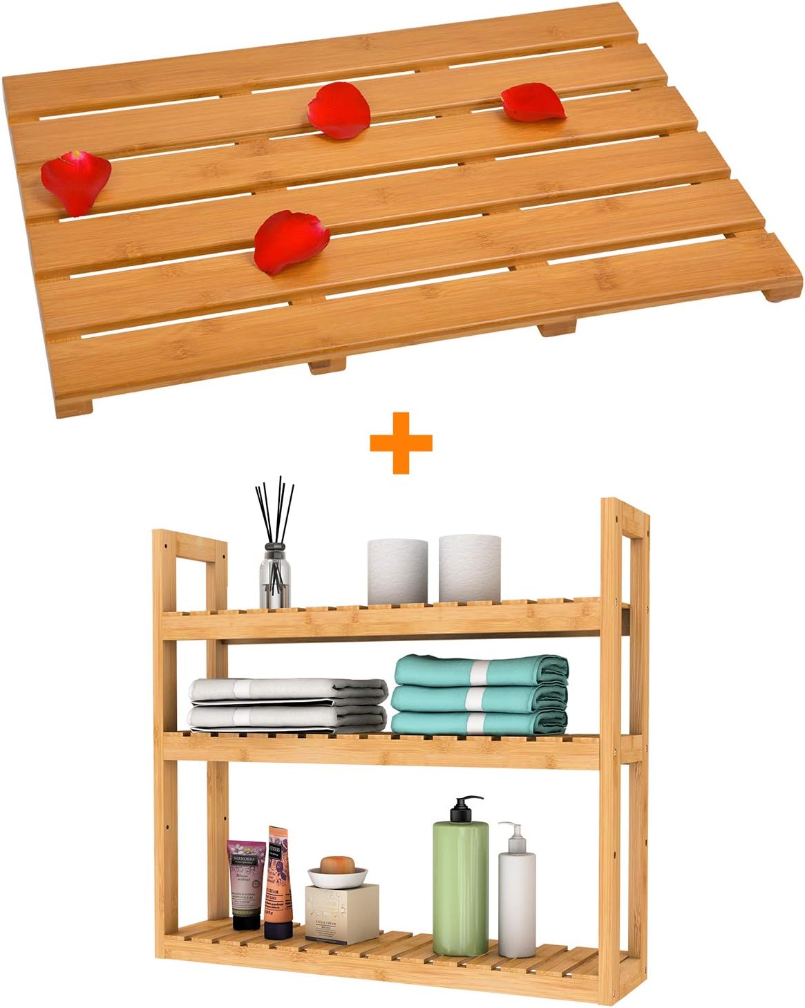 Domax Bamboo Bath Mat and Bathroom Wall Shelf Home & Kitchen