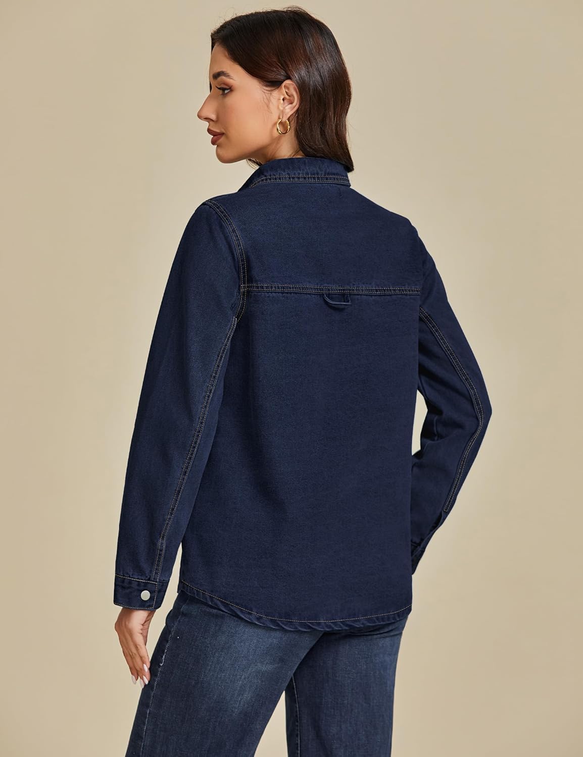 luvamia Denim Jackets for Women Trendy Long Sleeve Jean Jacket Casual Button Down Western Flat Pocket Shacket - Image 2