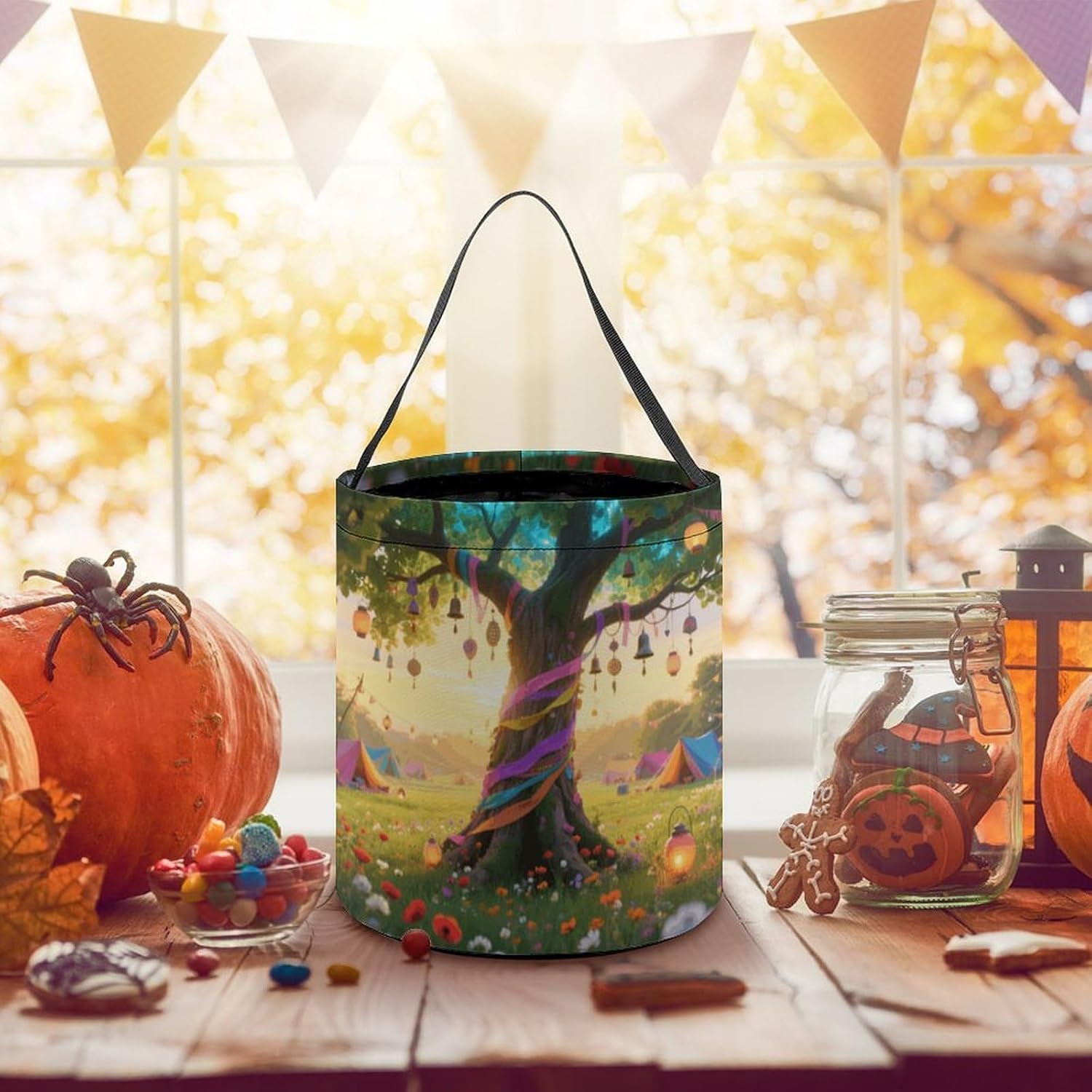 Boho Tree of LIfe Halloween Candy Bag Trick Or Treat Bucket image 5