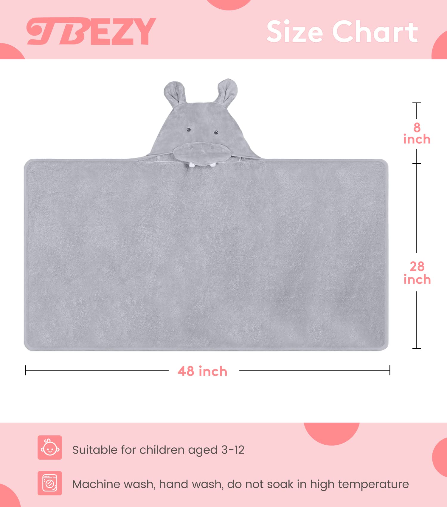 TBEZY - Capa de baño para bebé con capucha, algodón con diseño animal, toalla de baño para bebé recién nacido (Hippopótamo para 1 a 5 años)