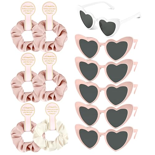 6 Pcs Satin Bridesmaid Scrunchies 6 Pairs Bachelorette Sunglasses Elastic