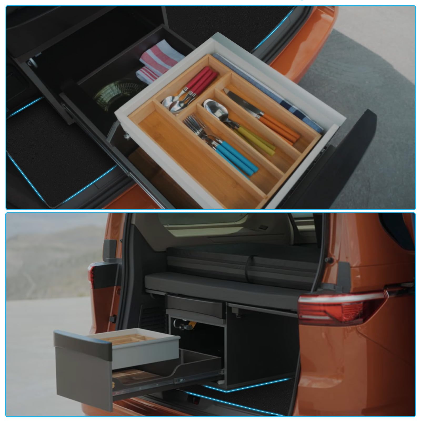 Tappetino per bagagliaio, adatto per Volkswagen VW T7 California Coast Ocean, con minigonna estraibile nella parte posteriore (per Volkswagen VW T7 California Beach Camper)
