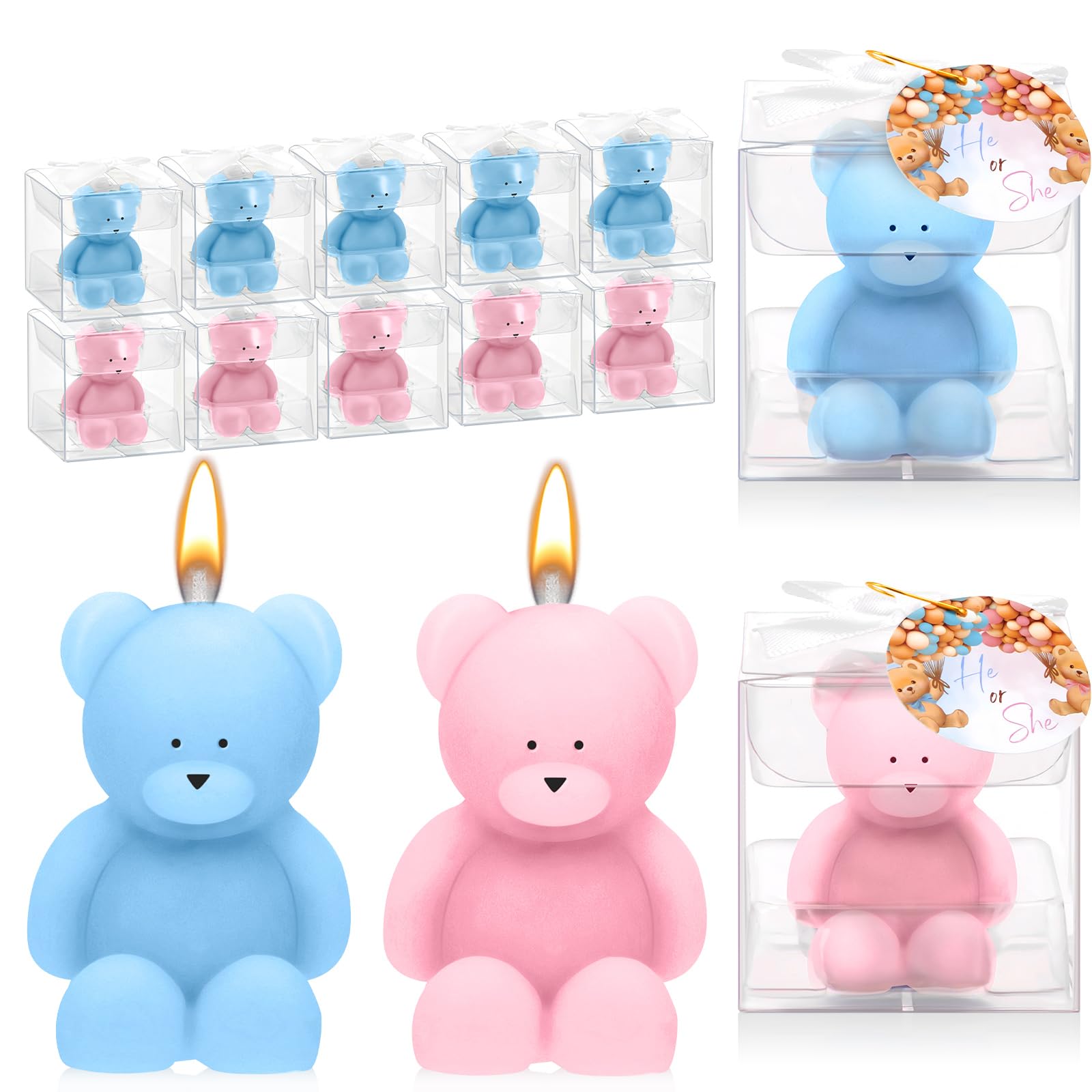 15 velas de oso para baby shower, recuerdos de oso para baby shower, recuerdos de fiesta de oso para invitados, velas de baby shower a granel para regalos, decoraciones de fiesta de oso (rosa,