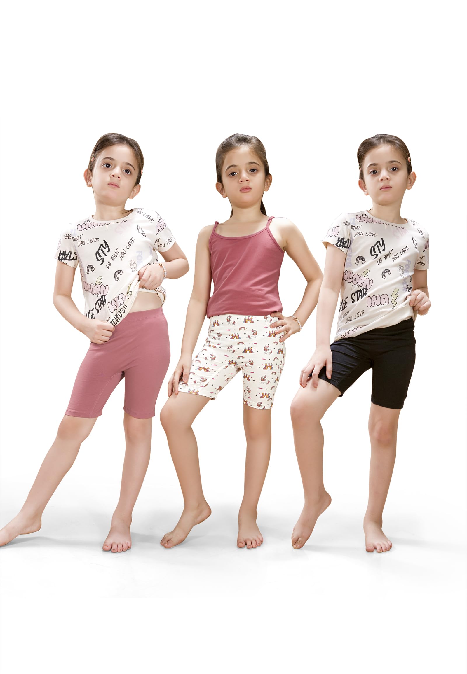 Girls Unicorn Cycling Shorts - Soft, Anti-Microbial & & Smart Waistband Technology - Cotton Lycra Girls' Inner Shorts for Kids (Pack pf 3)-image-47
