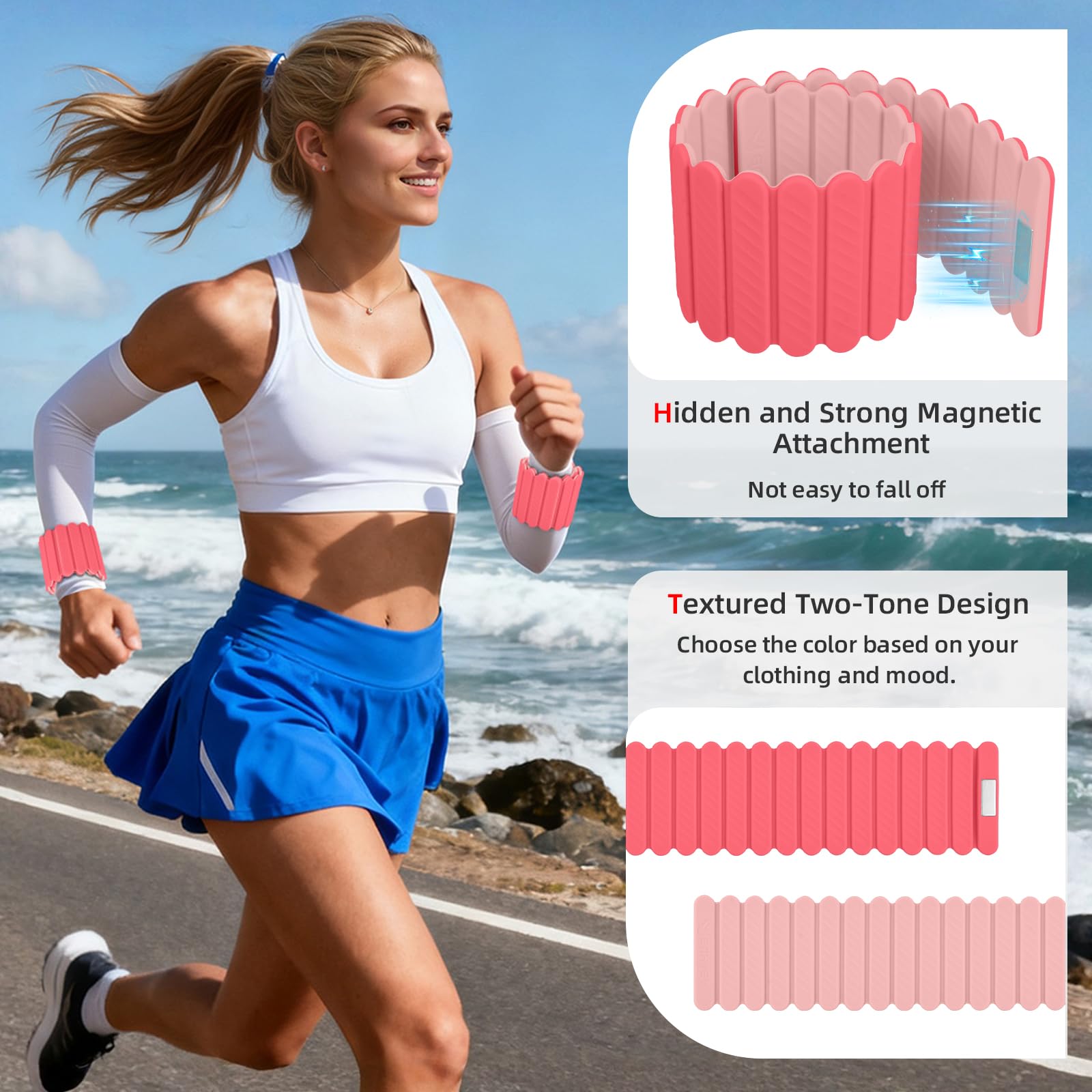 Abahub Magnetische Gewichte Hand Fuß Wrist Ankle Weights Handgelenk Gewichte für Beine und Arme Set2er verstellbar für das Heimtraining, Laufen, Yoga Pilates (1kg / 2kg)