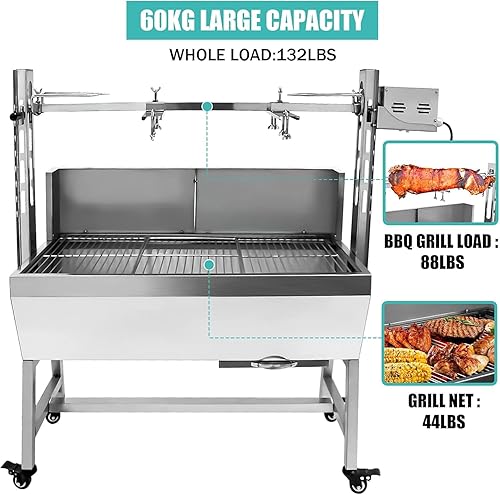 Miniatura 4 de ZZZZS Asador de barbacoa, asador de carbón, 132 libras, rodamiento de carbón, asador de cordero asador de cerdo, máquina de asado de cerdo para
