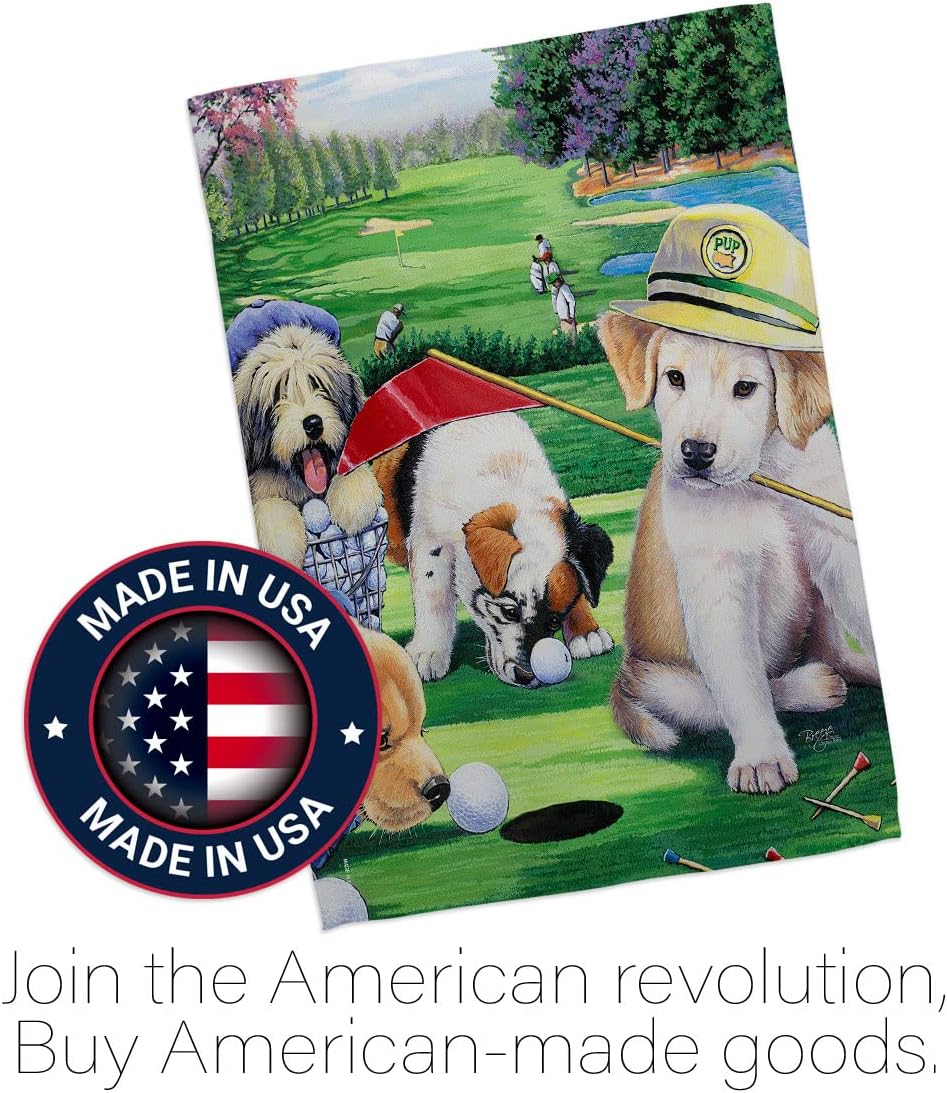 Breeze Decor - Golfing Puppies Nature - Everyday Pets Impressions Decorative Vertical House Flag 28" x 40" Printed in USA
