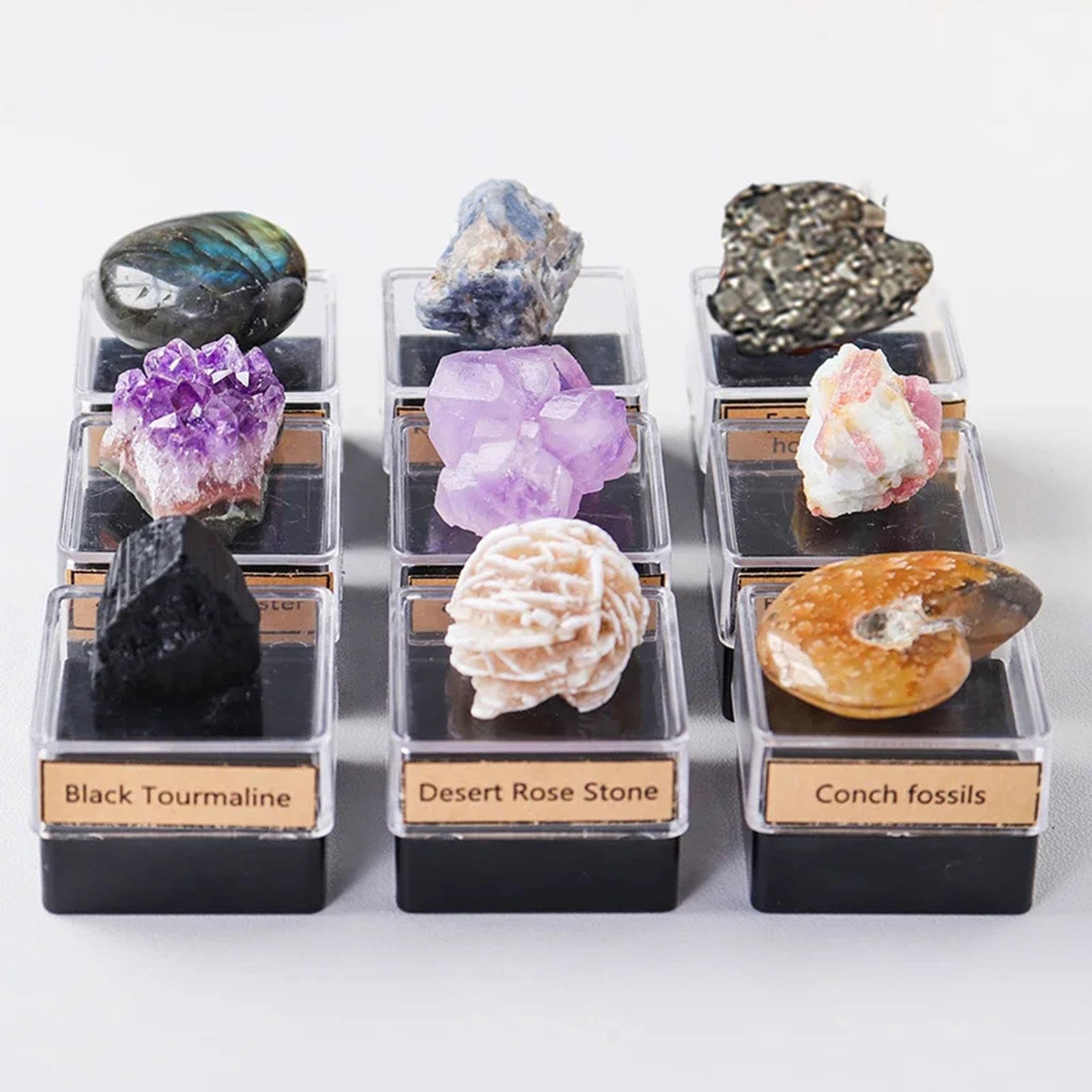 Cristalli Chakra e Pietre Curative in Confezione Regalo - Set di 9 Pezzi di Cristallo Naturale di Quarzo Grezzo per L'educazione su Rocce e Minerali, Pietre Preziose dei Chakra Curativi