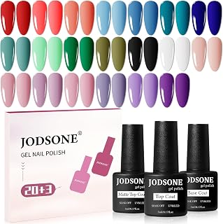 JODSONE 23-Piece Gel Nail Polish Set: 20 Vibrant Colors + Base, Glossy & Matte Top Coats, 21-Day Long-Lasting Wear for DIY Manicures