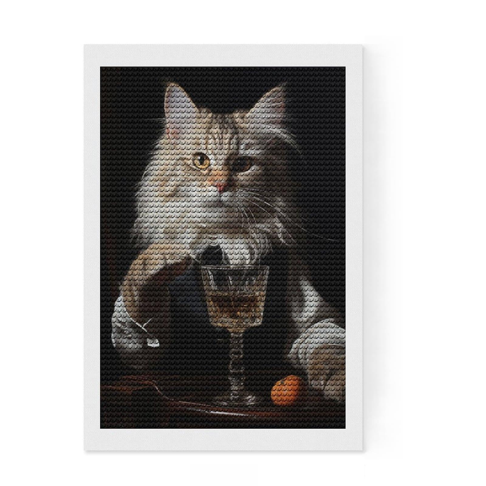 Junmoney Sophisticated Kitten 5D Diamond Painting Kit 8"x12", Round Gems, Festive Craft Gift, Fun Craft Activity, Modern Decor, for Adults