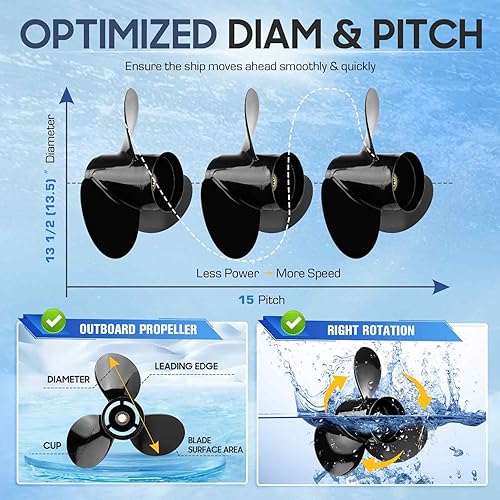 Vista 3 de 3-Blade Aluminum Outboard Boat Propeller - for BRP Johnson Evinrude Engines