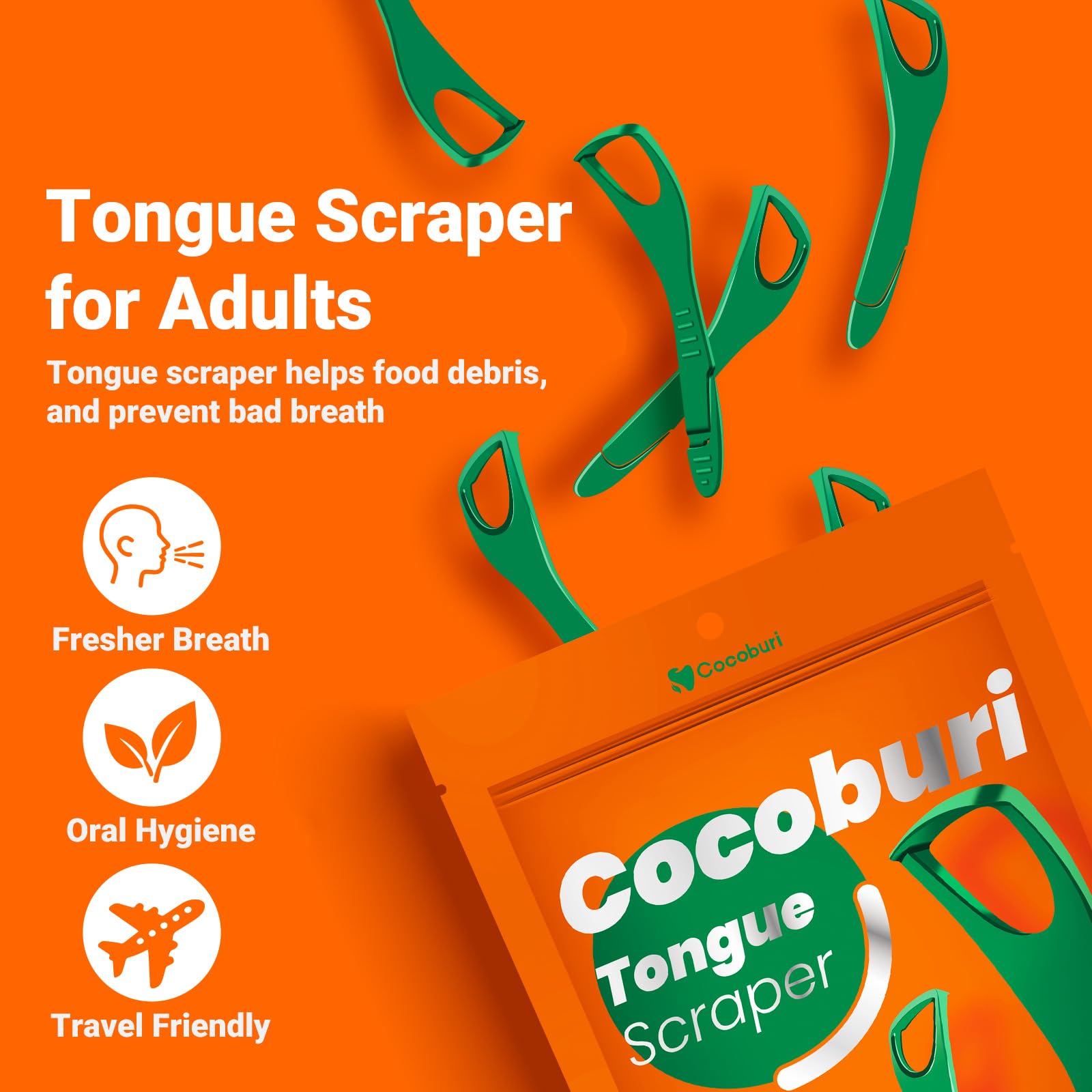 Raspadores de lengua para adultos, raspador de lengua desechable con púas dentales, el mejor limpiador de lengua de plástico desechable, sin BPA, kit esencial de higiene bucal, 36 unidades