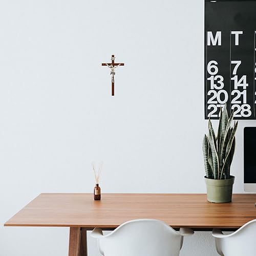 Miniatura 4 de Crucifijo de madera religiosa de la cruz de la pared de la nuez con el cuerpo de Cristo de peltre, 8 pulgadas