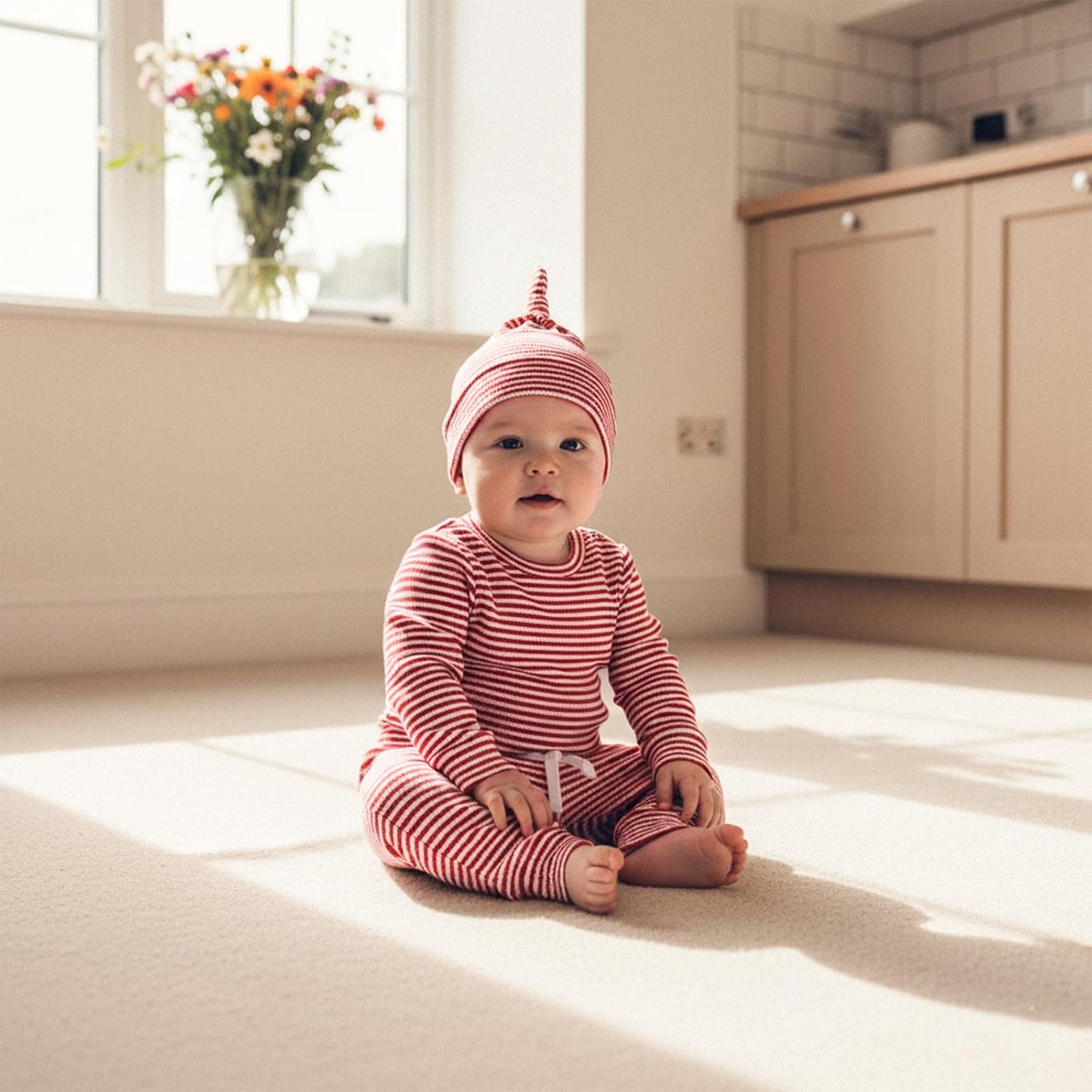 fhutpw Baby Boy Clothes 3 6 9 12 Months Striped Long Sleeve Romper Tops + Pants + Hat 3Pcs Infant Fall Winter Bodysuit Outfit - Image 3