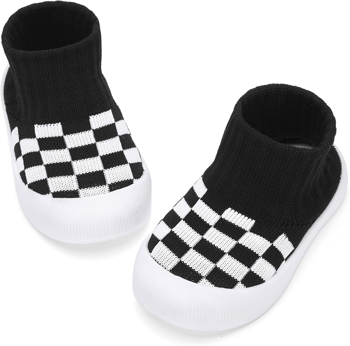 BACSAC Zapatos tipo calcetín para bebés y niños pequeños Zapatos para caminar con parte superior de punto a cuadros Diseño antideslizante anticolisión Elástico transpirable para interiores y exteriores 6-36 meses