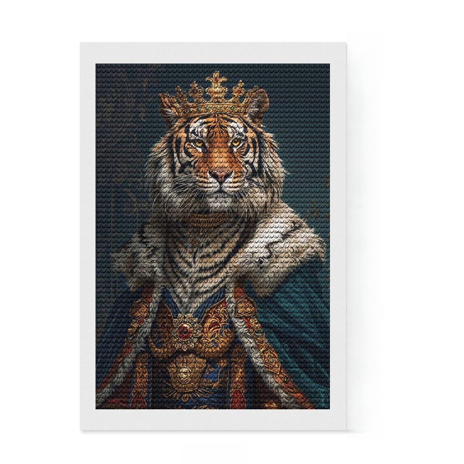 Junmoney Tiger King Round Drill Diamond Painting 8"x12", for Adults, Stress Relief Craft, Artistic Hobby, Aesthetic Room Decor