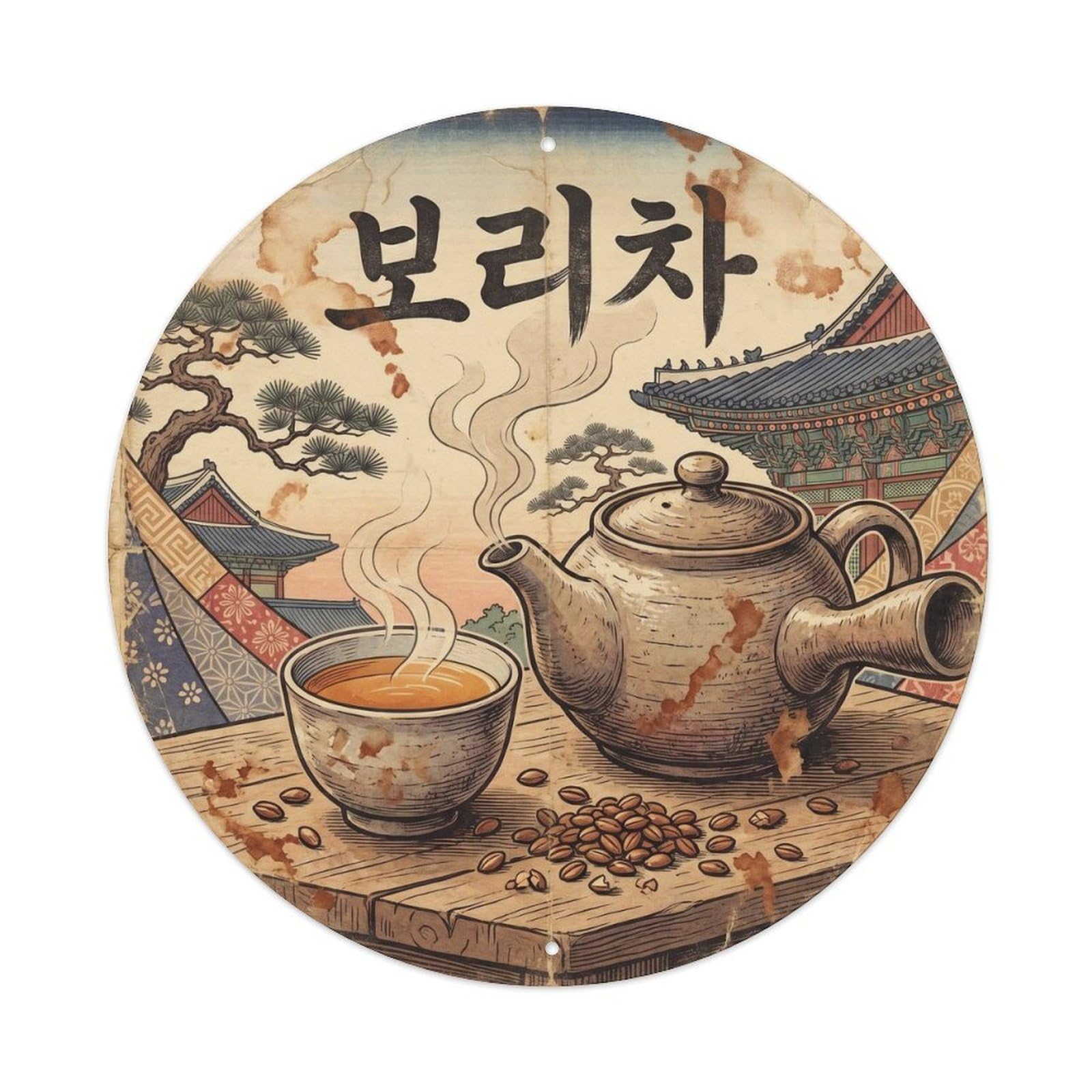 Cuppa Tea Korean Herbal Infusion Classic Woodblock Metal Tin Sign