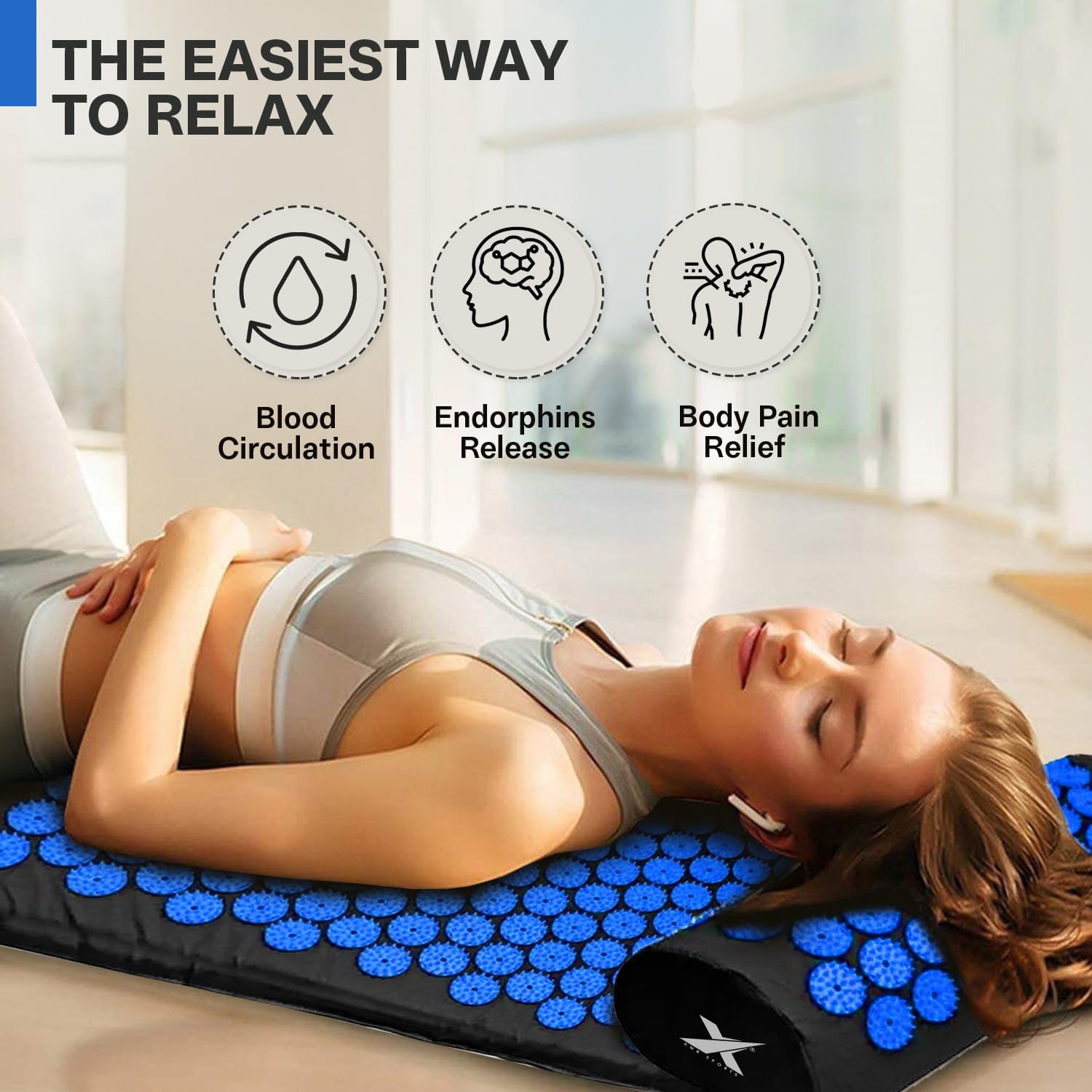 Xn8 Esterilla Acupresión Kit de Masaje con Cojín -Esterilla de Masaje - Alivia el Dolor de Espalda y Cuello, relaja los músculos y Reduce el insomnio - con Bolsa de Transporte