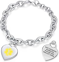 Vista 9 de Divoti Pulsera de alerta médica 316L grabada con láser profundo con dije de corazón para mujer, ajustable (se adapta a muñecas de hasta 8.5 pulgadas)