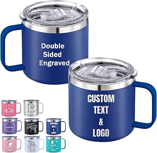 Personalized Insulated Coffee Mug - 12oz/14oz Engraved Stainless Steel Travel Mug with Handle and Lid, Leakproof, Ideal Custom Gift for Women, Men, and Friends