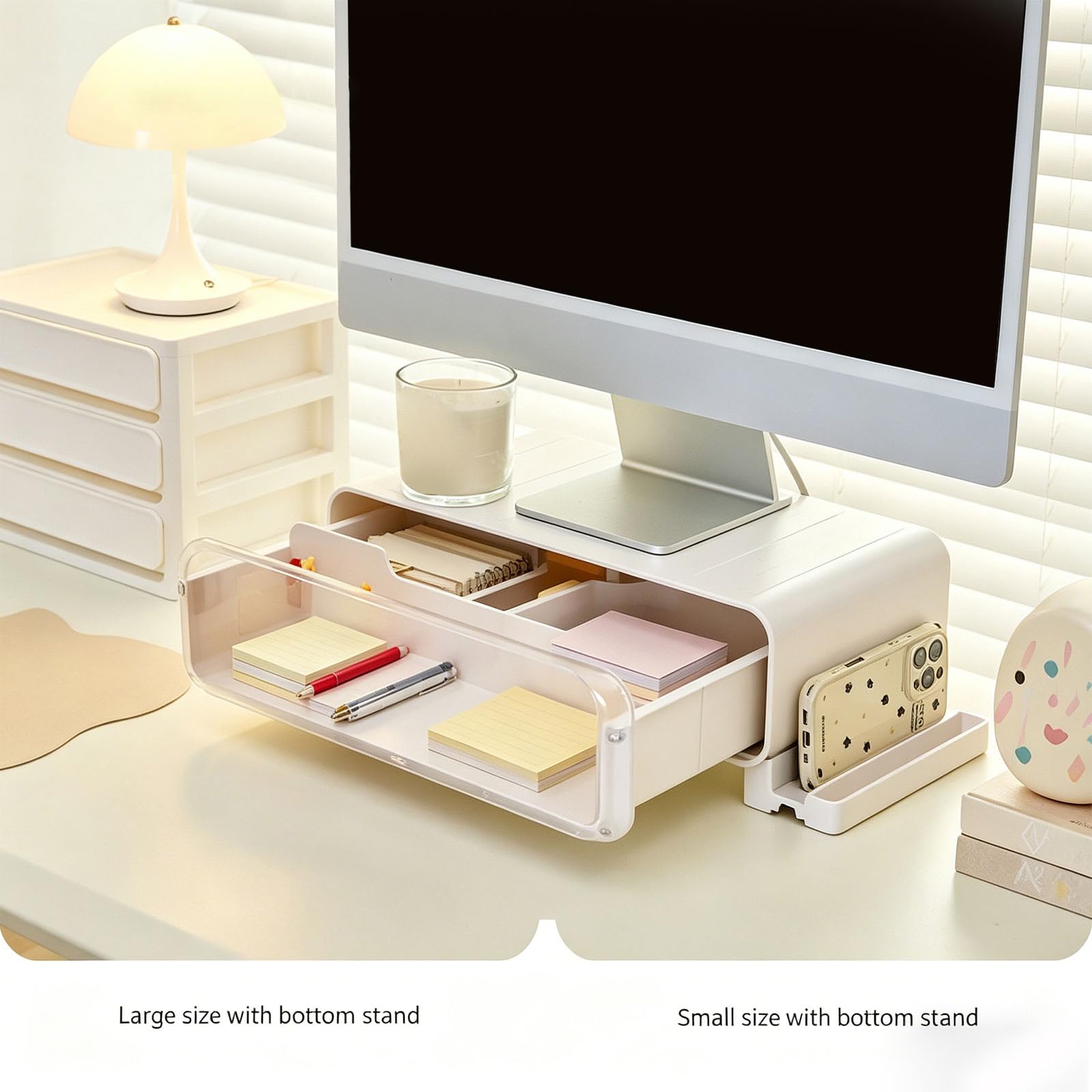 Supporto per monitor del computer con luci alimentate tramite USB e sezioni multiple per organizzare accessori da scrivania e miniature Ascensore monitor alimentato tramite USB