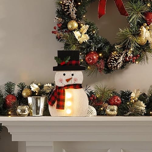 Miniatura 4 de Decoraciones de Navidad para el hogar, decoración de muñeco de nieve con luz LED, con temporizador, letrero de Feliz Navidad, letrero de madera