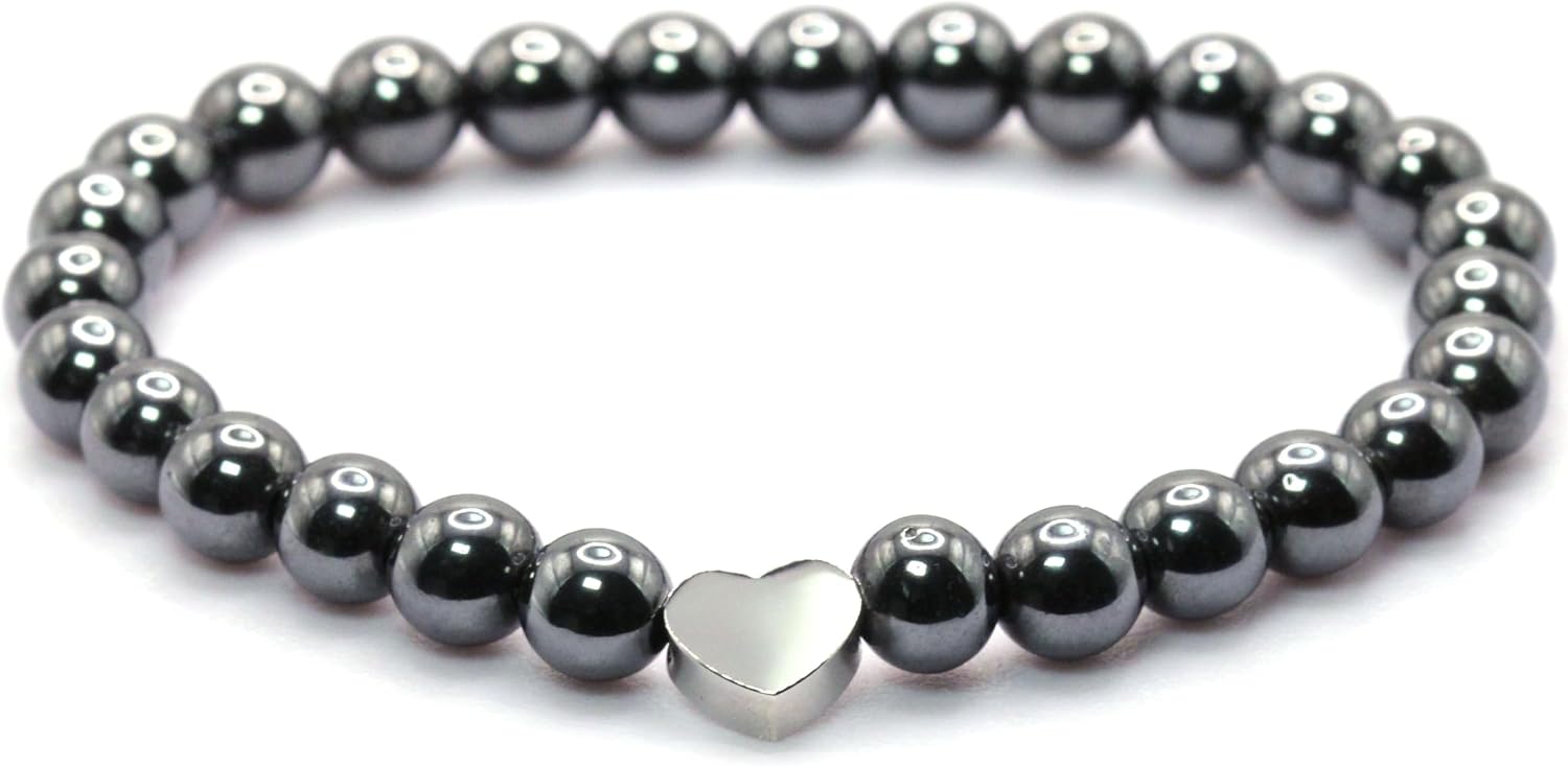 Genuine Gemstone Bracelet with 6 mm Beads and Stainless Steel Heart – Various Lengths – Healing Stone Protective Stone Talisman Lucky Charm Gift