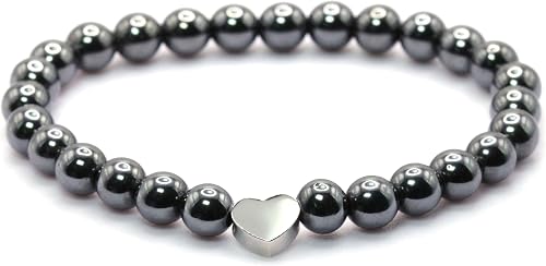 Genuine Gemstone Bracelet with 6 mm Beads and Stainless Steel Heart – Various Lengths – Healing Stone Protective Stone Talisman Lucky Charm Gift