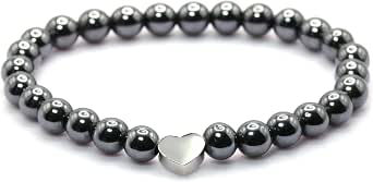 Genuine Gemstone Bracelet with 6 mm Beads and Stainless Steel Heart – Various Lengths – Healing Stone Protective Stone Talisman Lucky Charm Gift - View 2