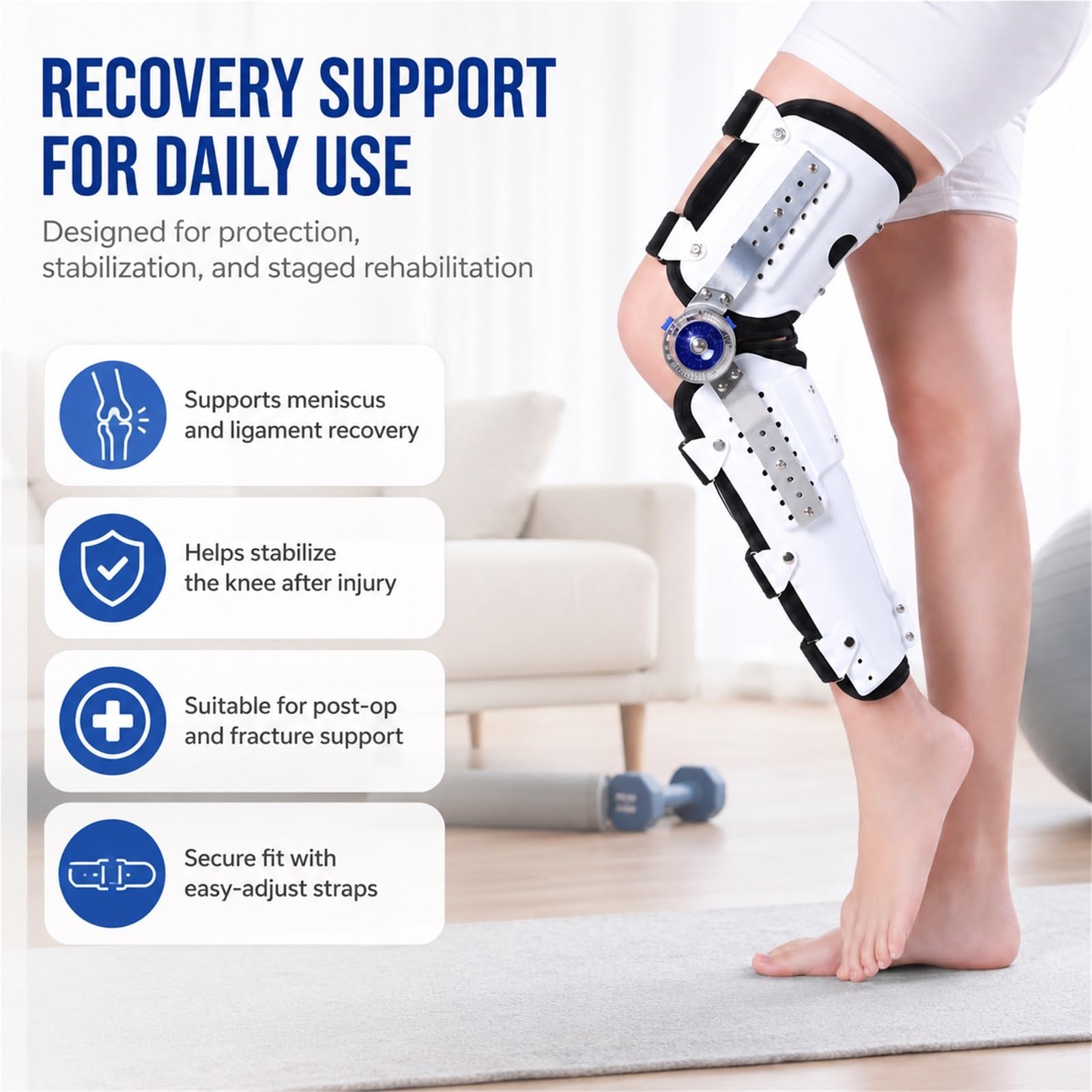 Tutore Ginocchio Regolabile ROM Ortesi Post Operatoria per ACL MCL PCL Immobilizzatore Articolato Riabilitazione Lesioni Legamenti Supporto Ortopedico Uomo Donna(160-200cm)
