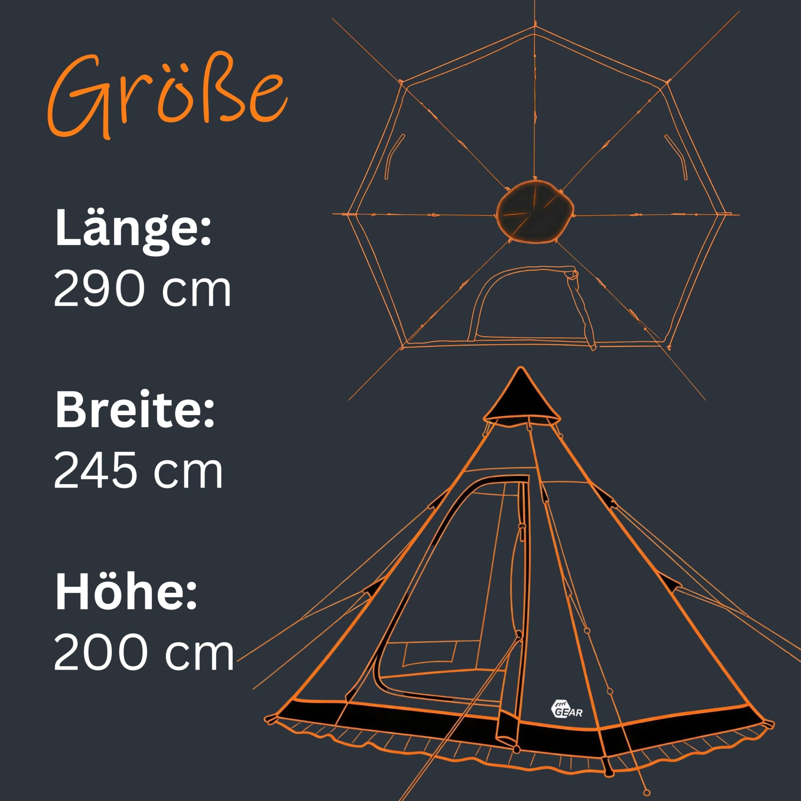 yourGEAR Tent Lido 290 - Tente de tipi pour 3 Personnes Sol Cousu moustiquaire Hauteur Libre étanche 5000 mm Gris Bleu